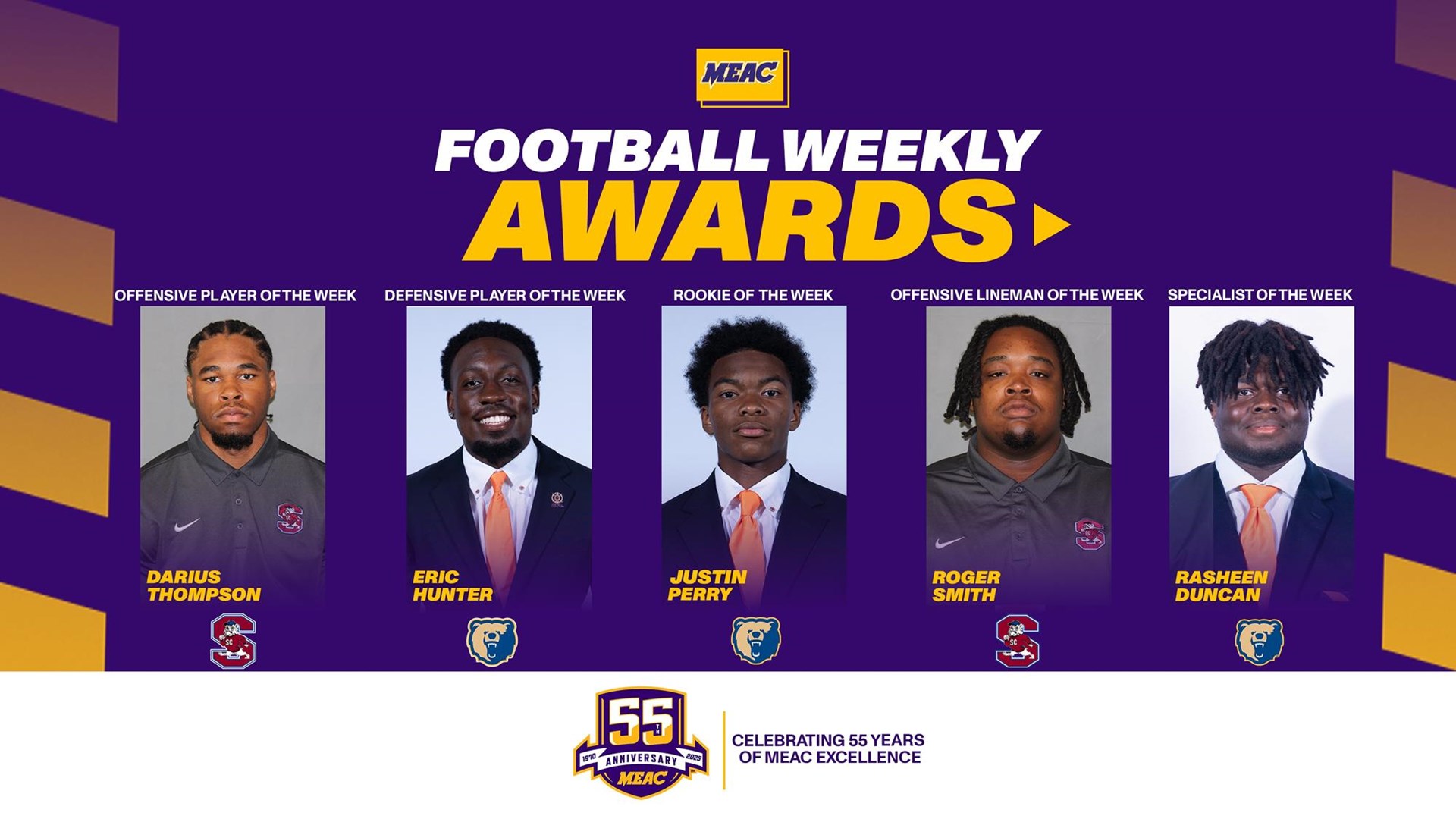 MEAC Announces Weekly Football Honors - SCSU’s Thompson and MSU’s Hunter Earn Top Awards