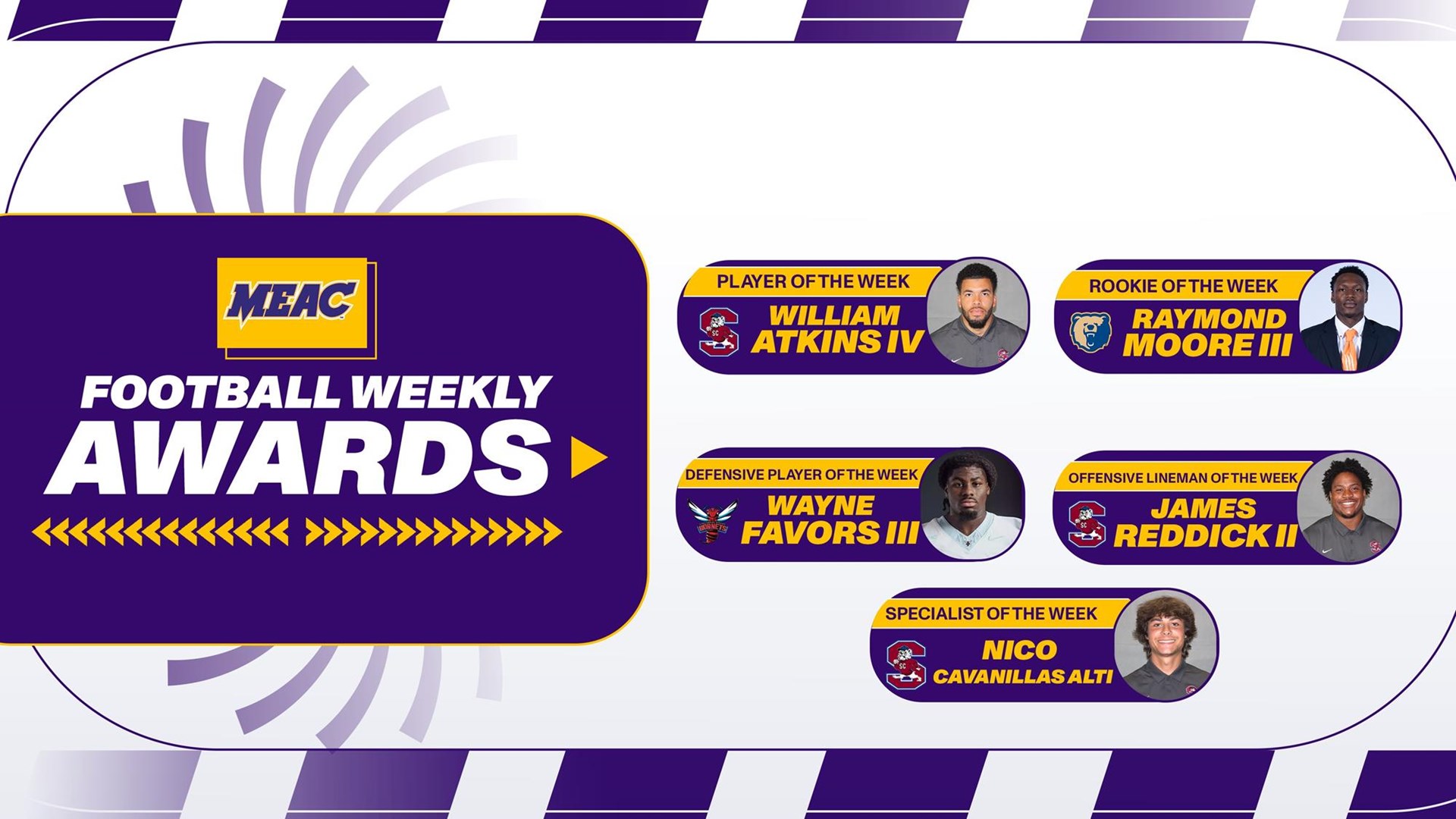 MEAC Announces Weekly Football Honors - SCSU’s Atkins and DSU’s Favors III Earn Top Awards